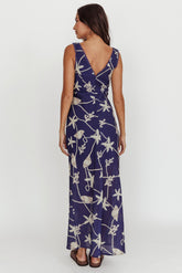 Miss Divine V-Neck Ocean Maxi Dress Blue